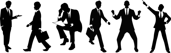 配布するイラストを説明するために一列に並べられた複数のシルエットビジネスマン